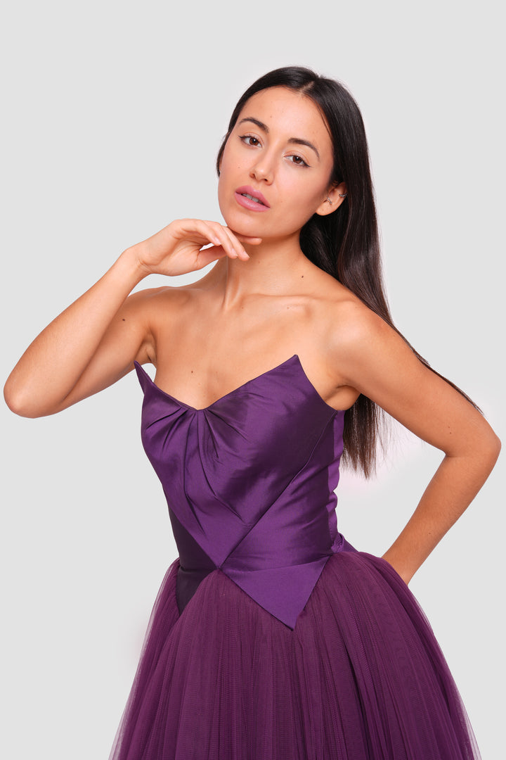 Yasmina Deep Purple Strapless Sweetheart Neckline Maxi Dress