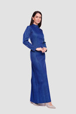 Load image into Gallery viewer, Sara Midnight Blue Glitter Fabric High Neck Maxi Dress