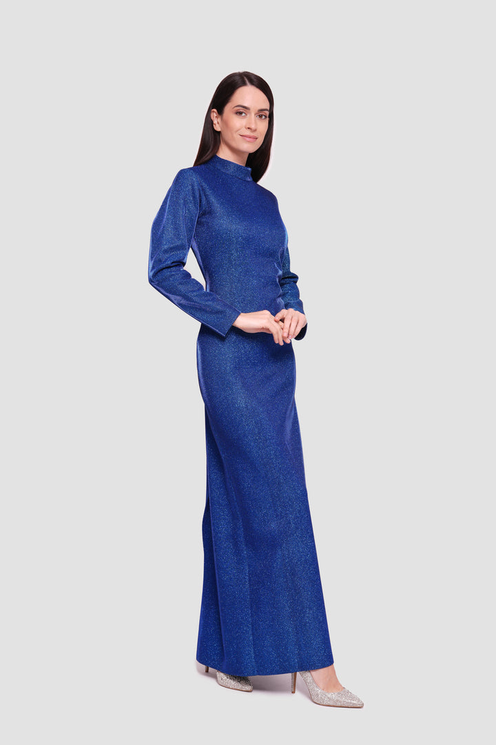 Sara Midnight Blue Glitter Fabric High Neck Maxi Dress