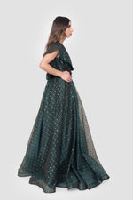 Load image into Gallery viewer, Maristella Embellished Geometric Deep Teal Mesh Maxi Dress