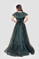 Load image into Gallery viewer, Maristella Embellished Geometric Deep Teal Mesh Maxi Dress