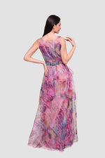 Load image into Gallery viewer, Aya Multicolored Silk Printed Organza Sleeveless Maxi Dress