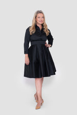 Load image into Gallery viewer, Rayna Taffeta Black Below-Knee Length Dress