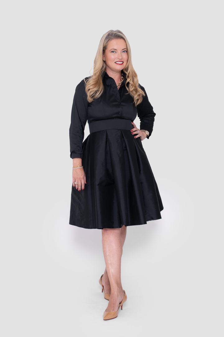 Rayna Taffeta Black Below-Knee Length Dress
